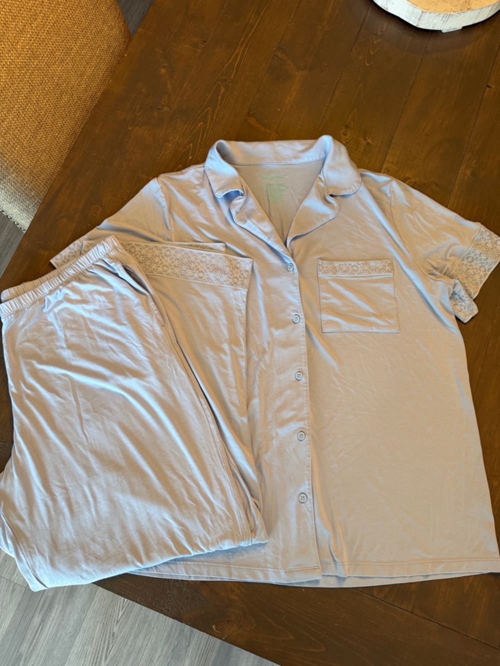 Tommy John Pajama Lounge Set Button Top & Pants XL Blue EUC